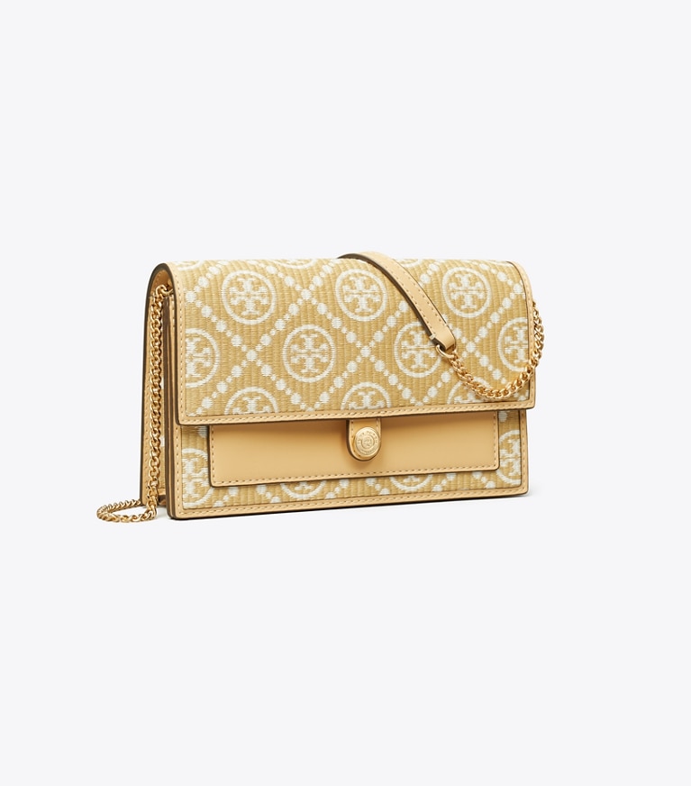 Tory Burch designer mini bags T Monogram Raffia Crossbody in Natural angle