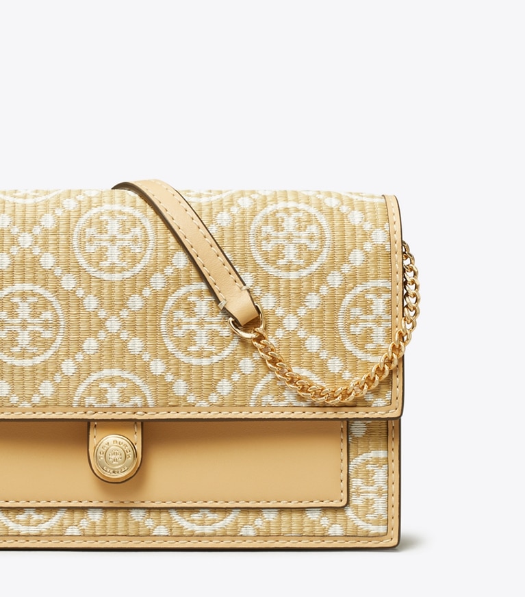 Tory Burch designer mini bags T Monogram Raffia Crossbody in Natural angle