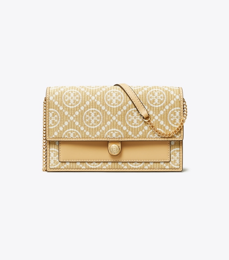 Tory Burch designer mini bags T Monogram Raffia Crossbody in Natural front