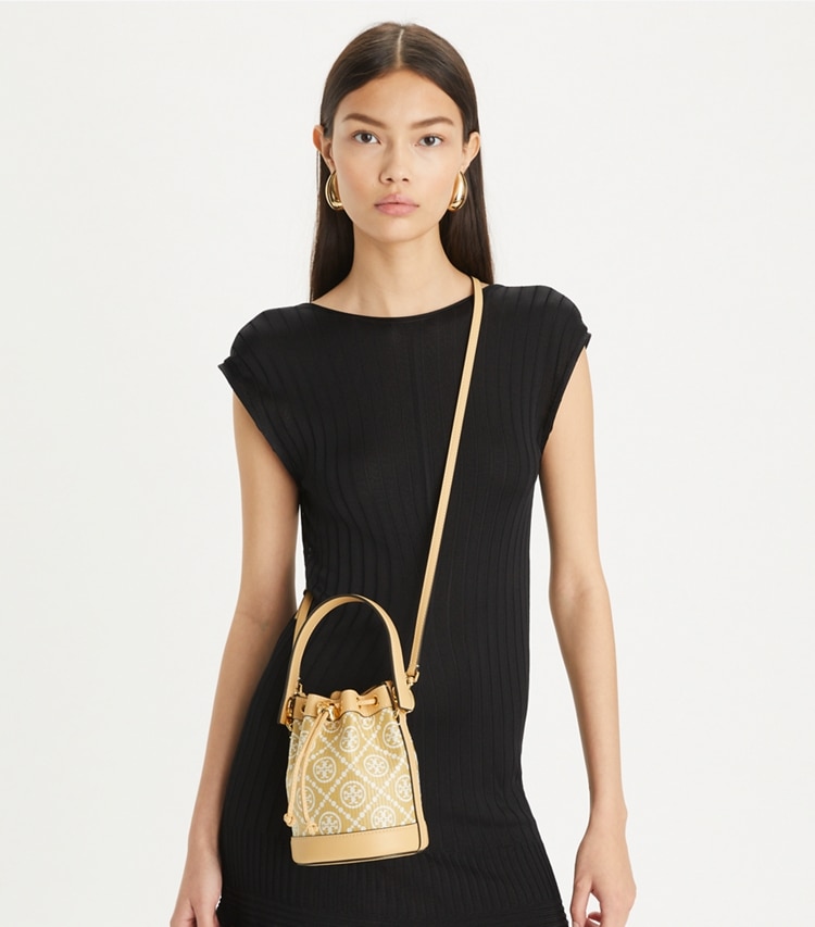 T Monogram Raffia Mini Bucket Bag: Women's Handbags | Crossbody Bags ...