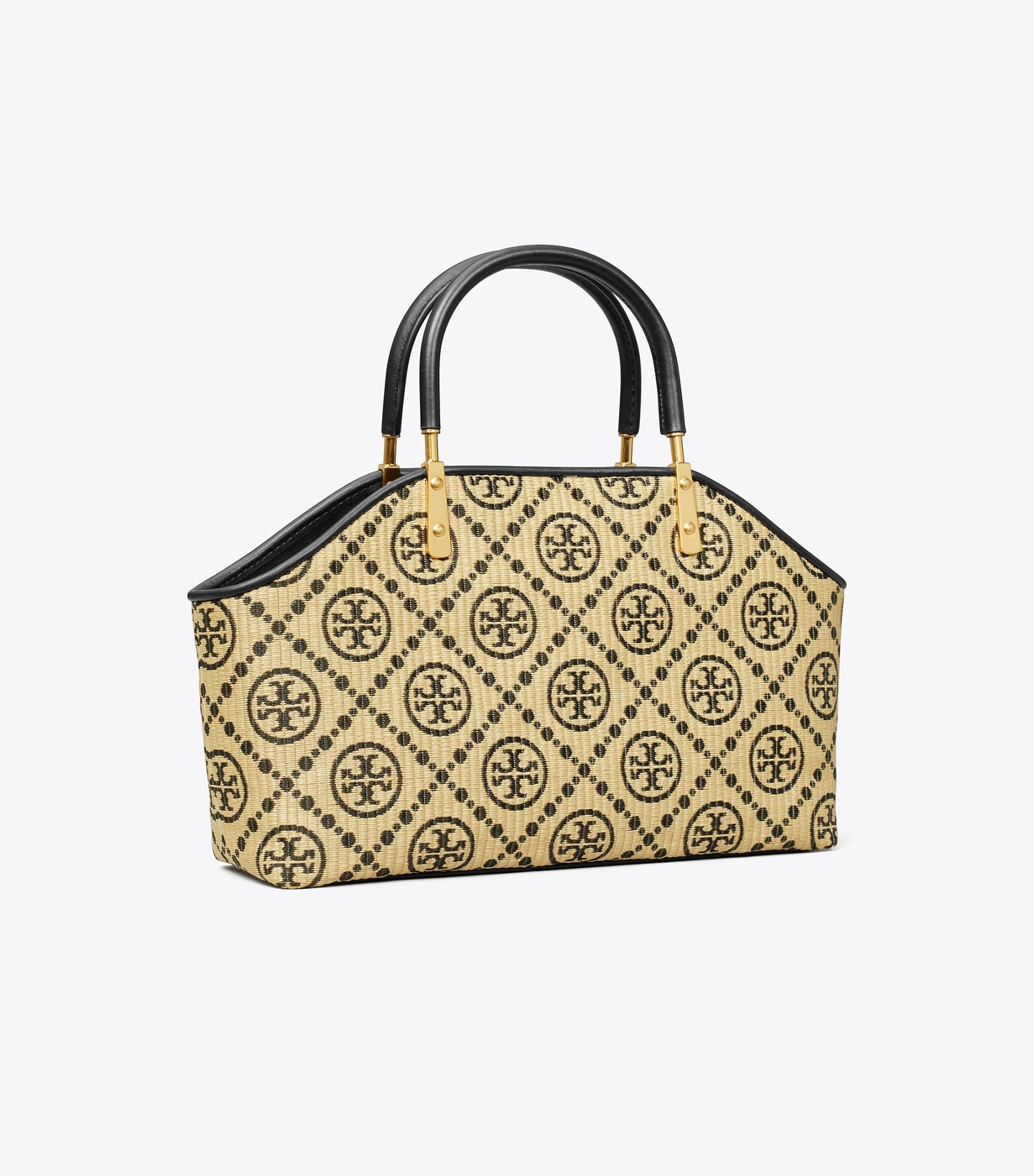 T Monogram Raffia Small Basket Tote