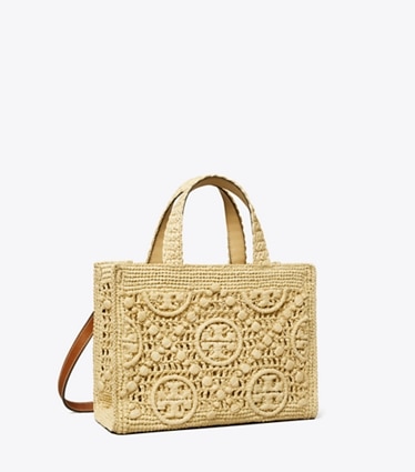 Tory Burch designer satchels T Monogram Raffia Top-Handle Tote in Natural angle