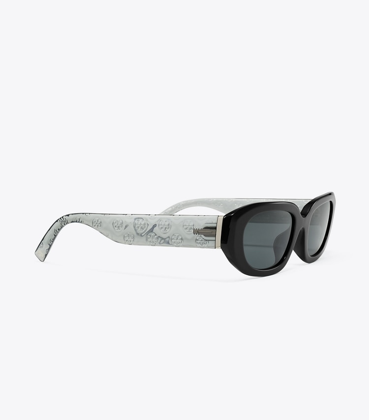 Tory Burch designer sunglasses & eyewear T Monogram Rectangle Sunglasses in BLACK/GREY detail