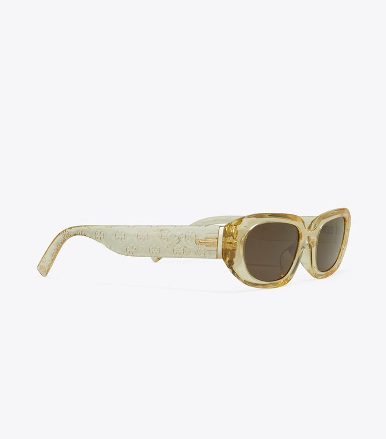 Tory Burch designer サングラス＆アイウェア Tモノグラム レクタングル サングラス in TRANSPARENT YELLOW/BROWN front
