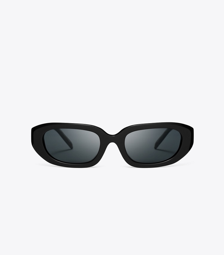 Tory Burch designer sunglasses & eyewear T Monogram Rectangle Sunglasses in BLACK/GREY front