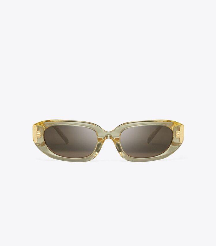 Tory Burch designer サングラス＆アイウェア Tモノグラム レクタングル サングラス in TRANSPARENT YELLOW/BROWN front