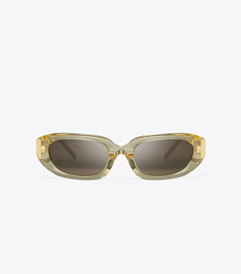 Tory Burch designer サングラス＆アイウェア Tモノグラム レクタングル サングラス in TRANSPARENT YELLOW/BROWN front