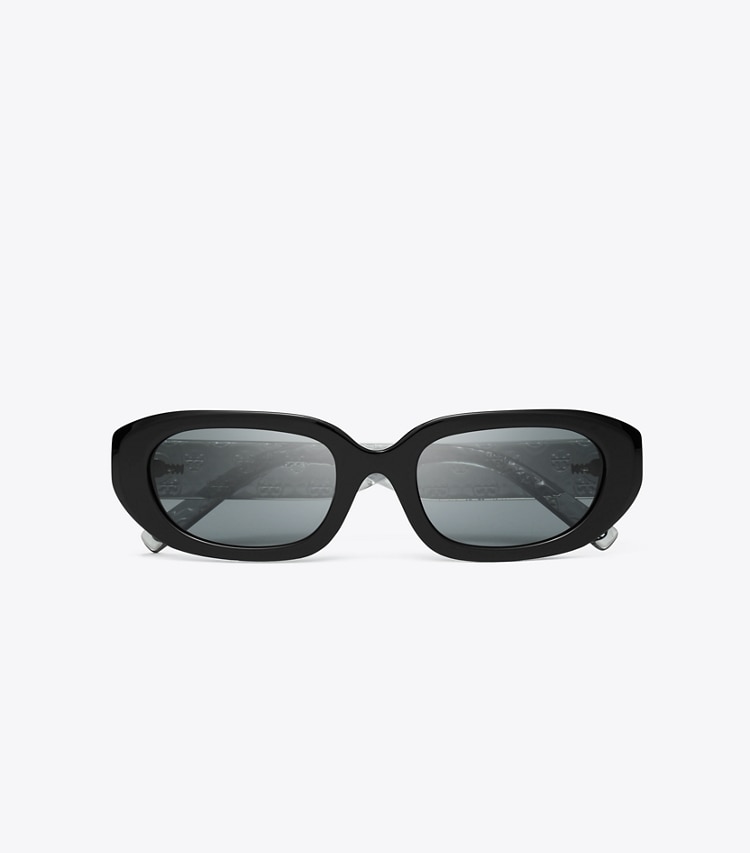 Tory Burch designer sunglasses & eyewear T Monogram Rectangle Sunglasses in BLACK/GREY overhead