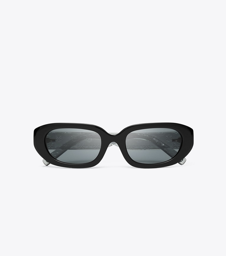 Tory Burch designer sunglasses & eyewear T Monogram Rectangle Sunglasses in BLACK/GREY front