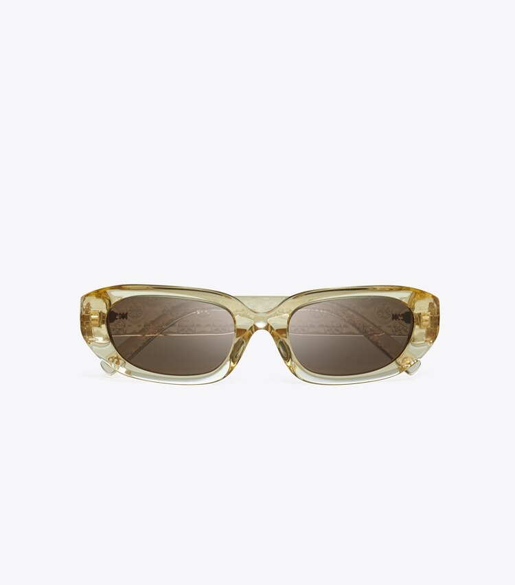 Tory Burch designer サングラス＆アイウェア Tモノグラム レクタングル サングラス in TRANSPARENT YELLOW/BROWN オーバーヘッド