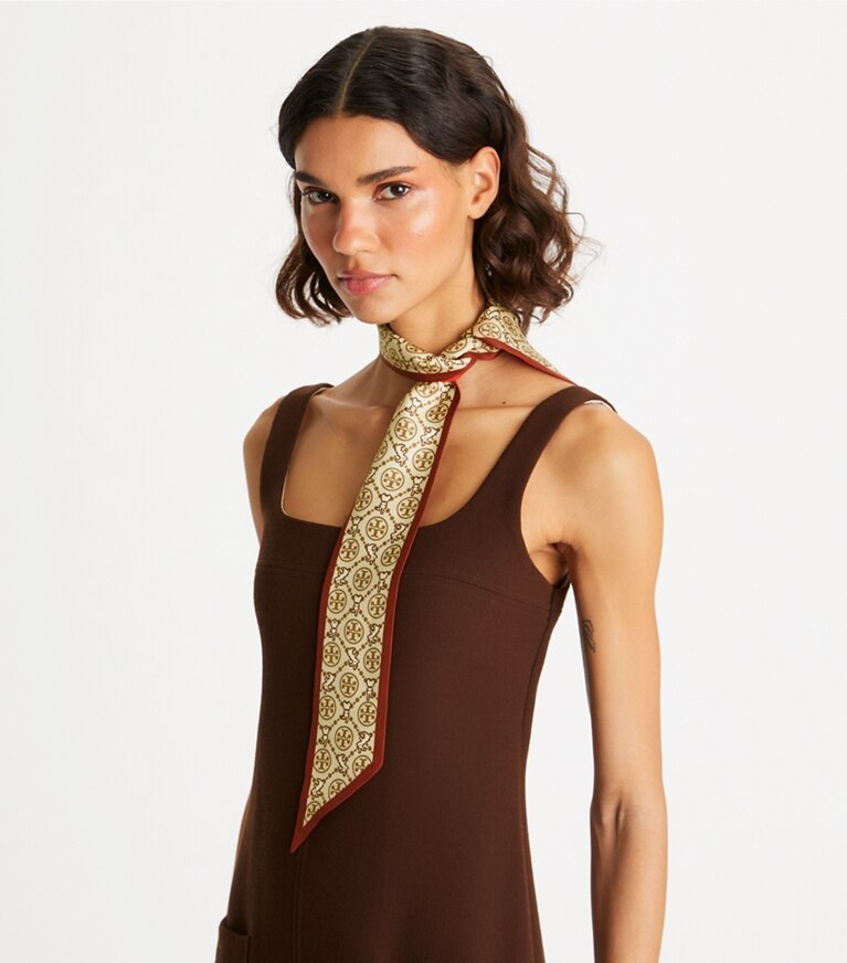 Tory Burch designer scarves T Monogram Reva the Rabbit Ribbon Tie in Rambutan overhead