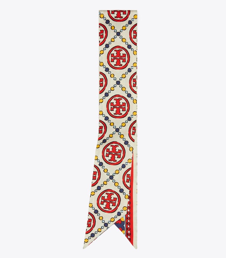 Tory Burch designer scarves T Monogram Ribbon Tie  in Cream folded