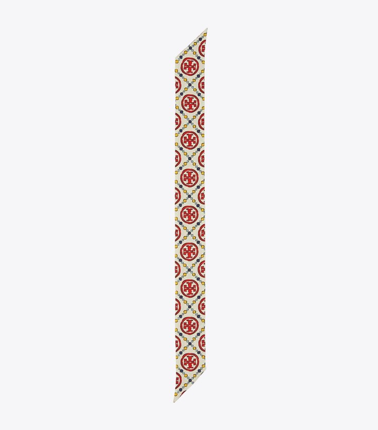 Tory Burch designer scarves T Monogram Ribbon Tie  in Cream overhead