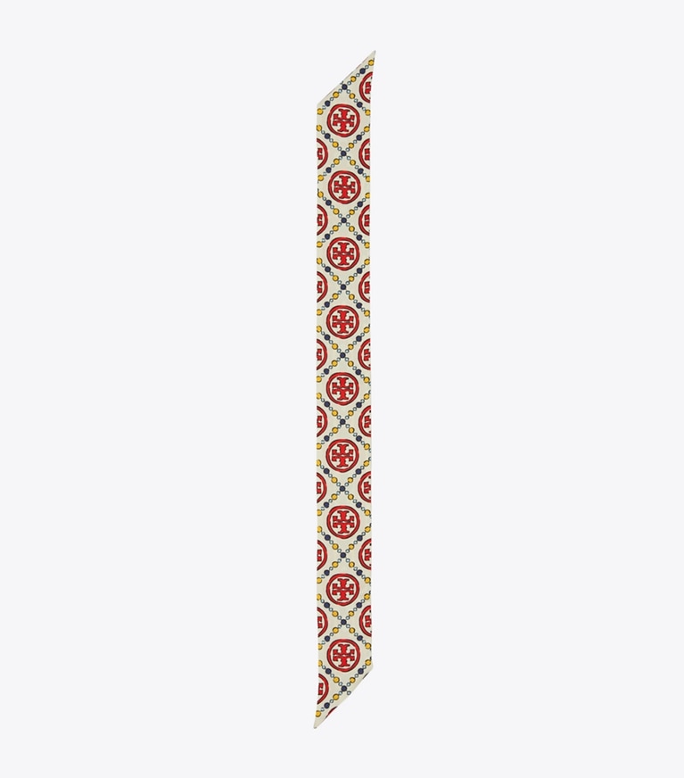 Tory Burch designer scarves T Monogram Ribbon Tie  in Cream overhead