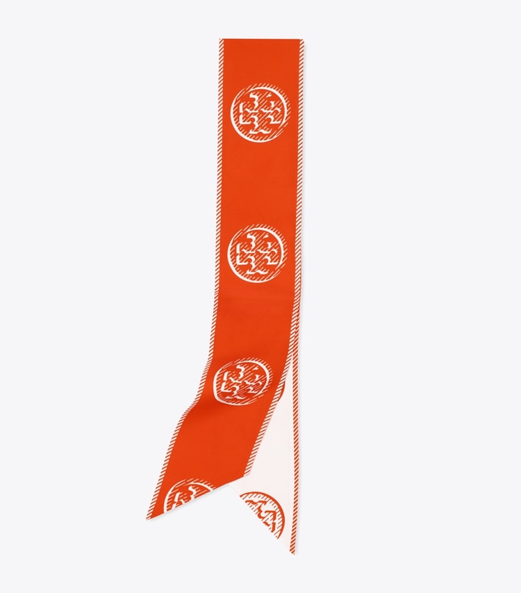 Tory Burch designer スカーフ メダリオン ロゴ リボンタイ in Pepperoncini folded