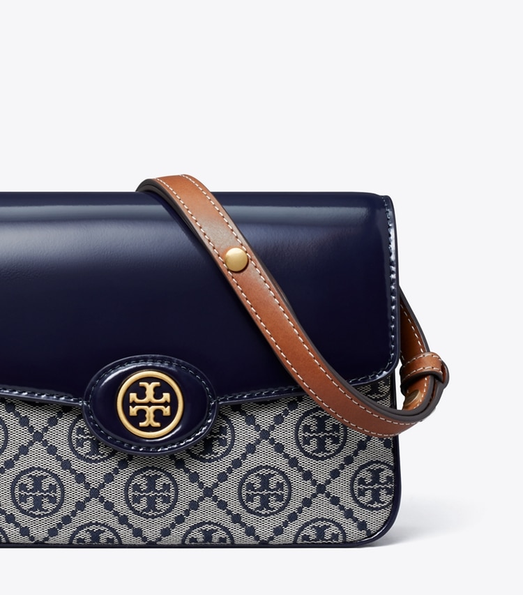 Tory Burch designer shoulder bags T Monogram Robinson Convertible Shoulder Bag in Tory Navy detail
