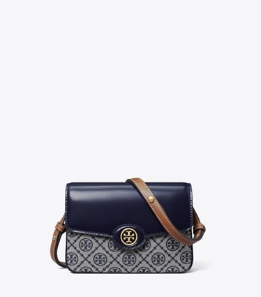 Tory Burch designer shoulder bags T Monogram Robinson Shoulder Bag in Tory Navy front