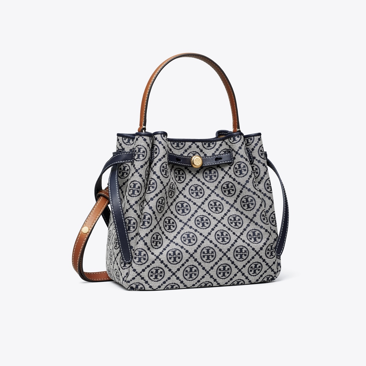 TORY BURCH バケットバッグ モノグラム Tモノグラム ミニバケットバッグ: レディース クロスボディ