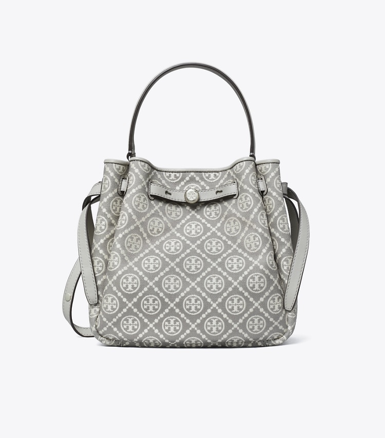 Tory Burch designer クロスボディバッグ ロミー Tモノグラム バケットバッグ in Gray front