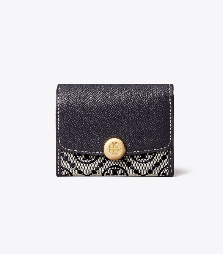 Tory Burch designer 財布 ロミー Tモノグラム フラップ ウォレット in Tory Navy front