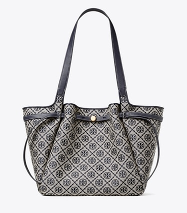 Tory Burch designer tote bags T Monogram Romy Tote in Tory Navy front