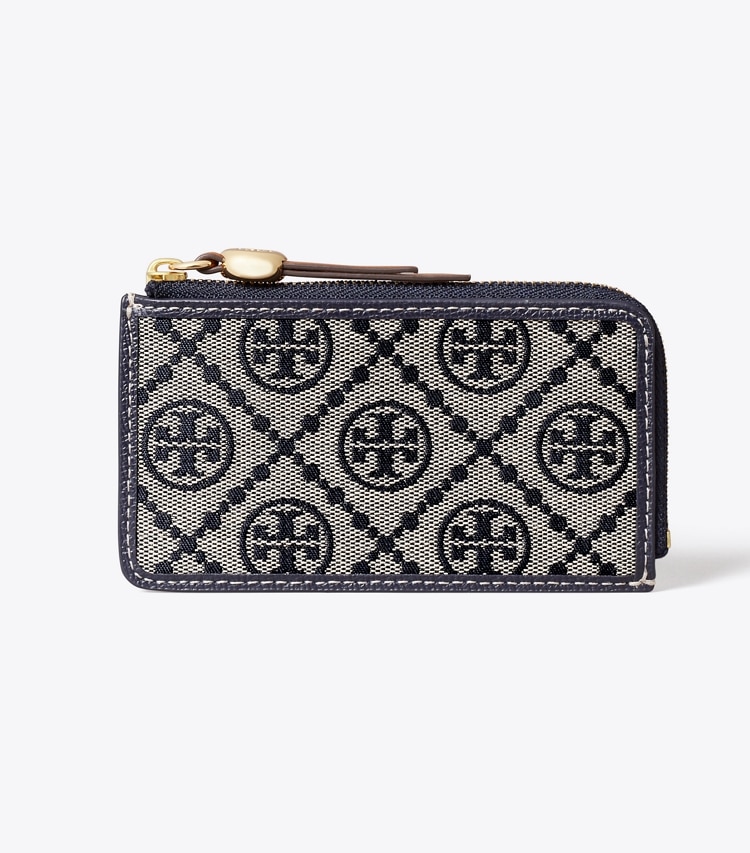 Tory Burch designer card cases T Monogram Romy Zip Card Case in Tory Navy front