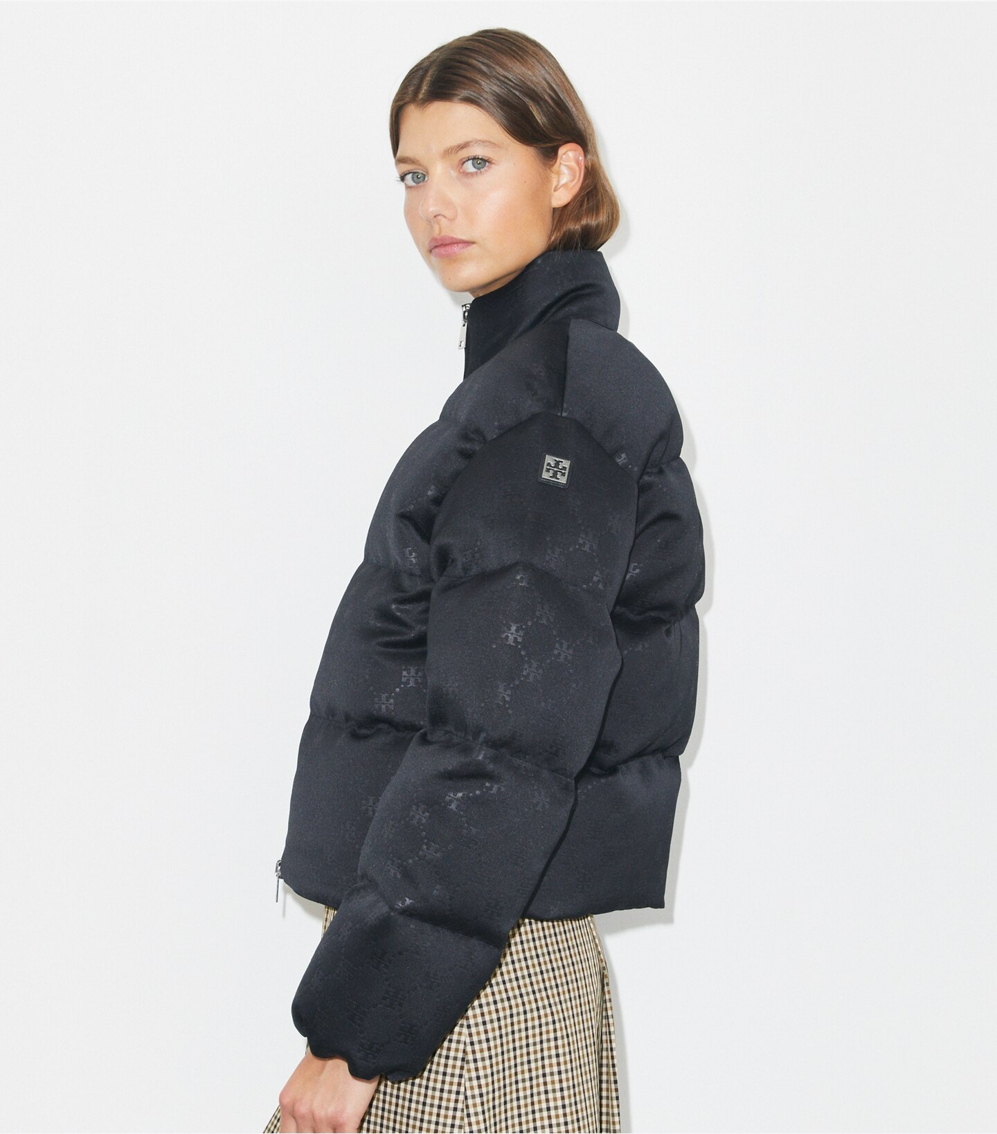 T Monogram Satin Puffer Jacket