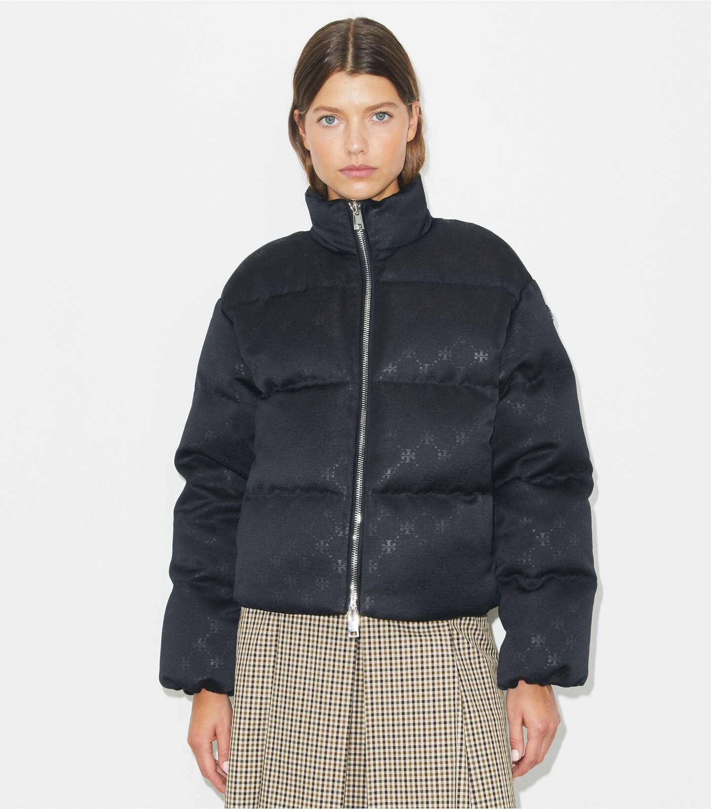 T Monogram Satin Puffer Jacket