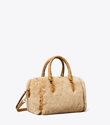 T Monogram Shearling Petite Barrel Bag by Tory Burch