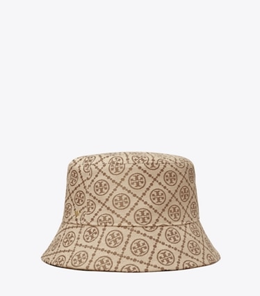 Tory Burch designer hats T Monogram Short-Brim Bucket Hat in Hazel front