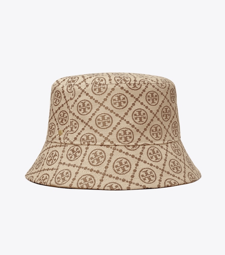 Tory Burch designer hats T Monogram Short-Brim Bucket Hat in Hazel front