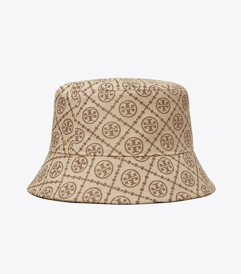 Tory Burch designer hats T Monogram Short-Brim Bucket Hat in Hazel front