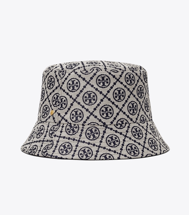 Tory Burch designer hats T Monogram Short-Brim Bucket Hat in Tory Navy front