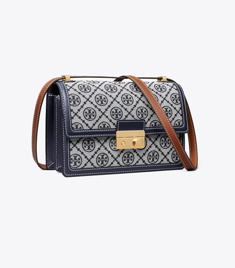 Tory Burch designer shoulder bags T Monogram Shoulder Bag in Tory Navy angle