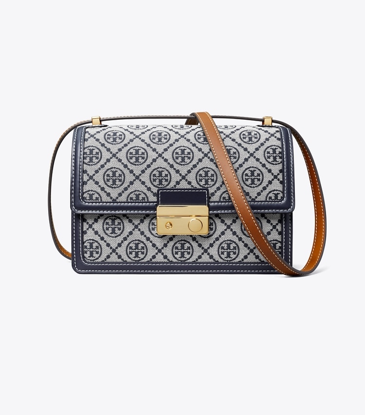 Tory Burch designer shoulder bags T Monogram Shoulder Bag in Tory Navy front