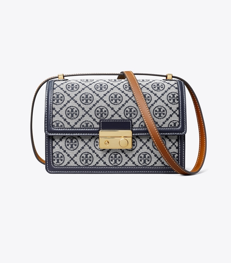 Tory Burch designer shoulder bags T Monogram Shoulder Bag in Tory Navy angle