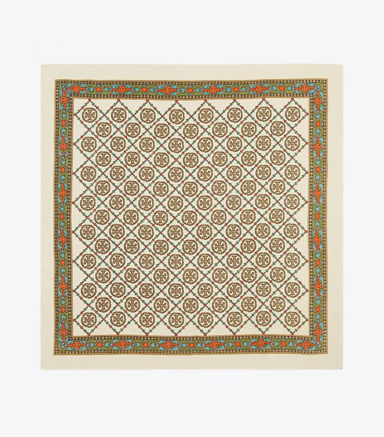 Tory Burch designer scarves T Monogram Silk Neckerchief in Cream overhead