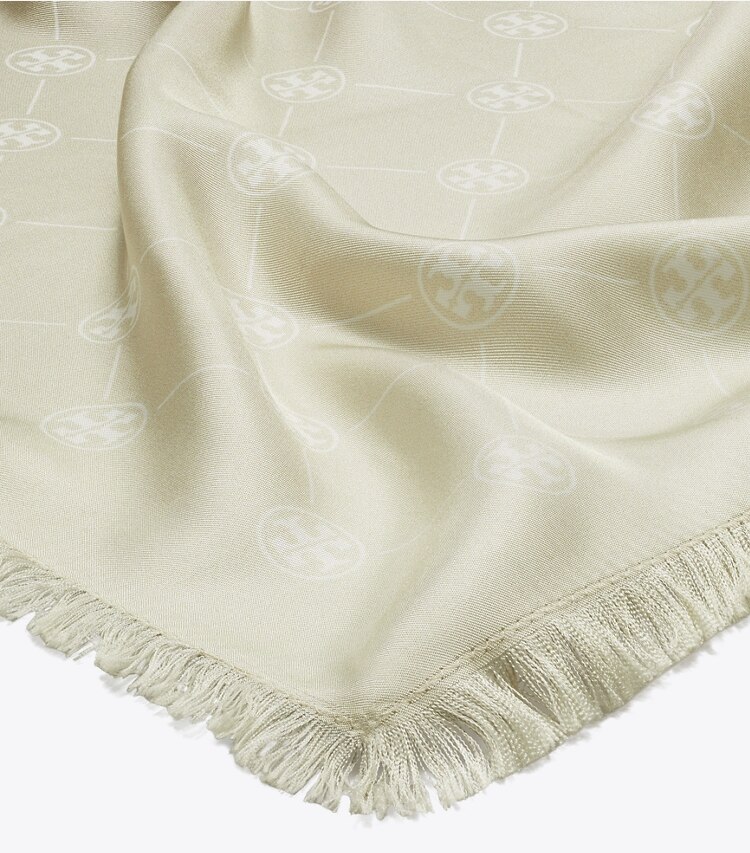 Tory Burch designer scarves T Monogram Silk Oblong Scarf in Tan/Chocolate detail
