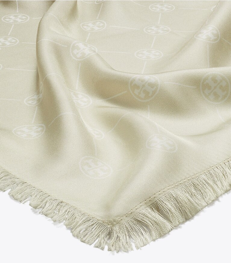Tory Burch designer scarves T Monogram Silk Oblong Scarf in Tan/Chocolate overhead