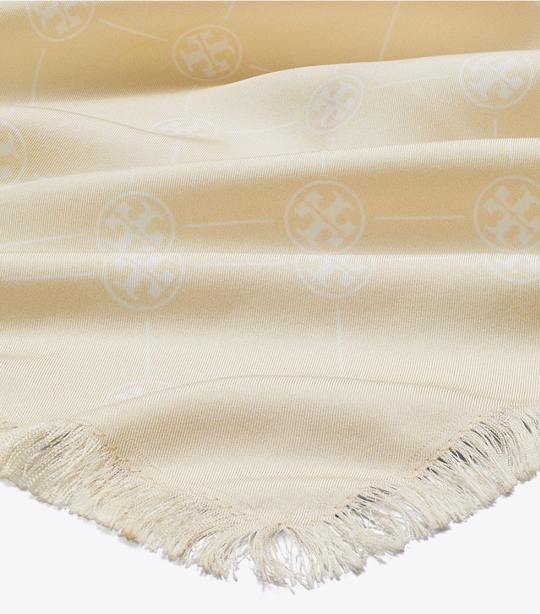 Tory Burch designer scarves T Monogram Silk Oblong Scarf in Pink/Yellow overhead