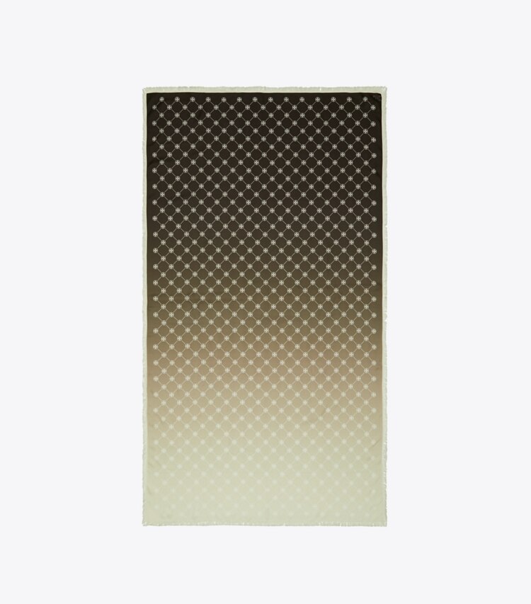 Tory Burch designer scarves T Monogram Silk Oblong Scarf in Tan/Chocolate overhead