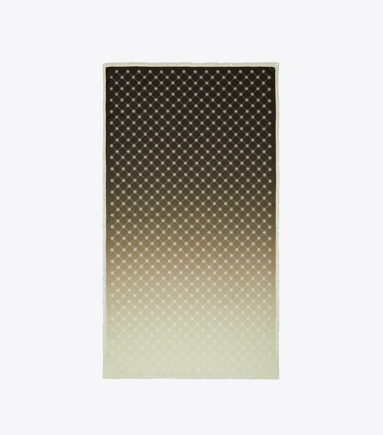 Tory Burch designer scarves T Monogram Silk Oblong Scarf in Tan/Chocolate overhead