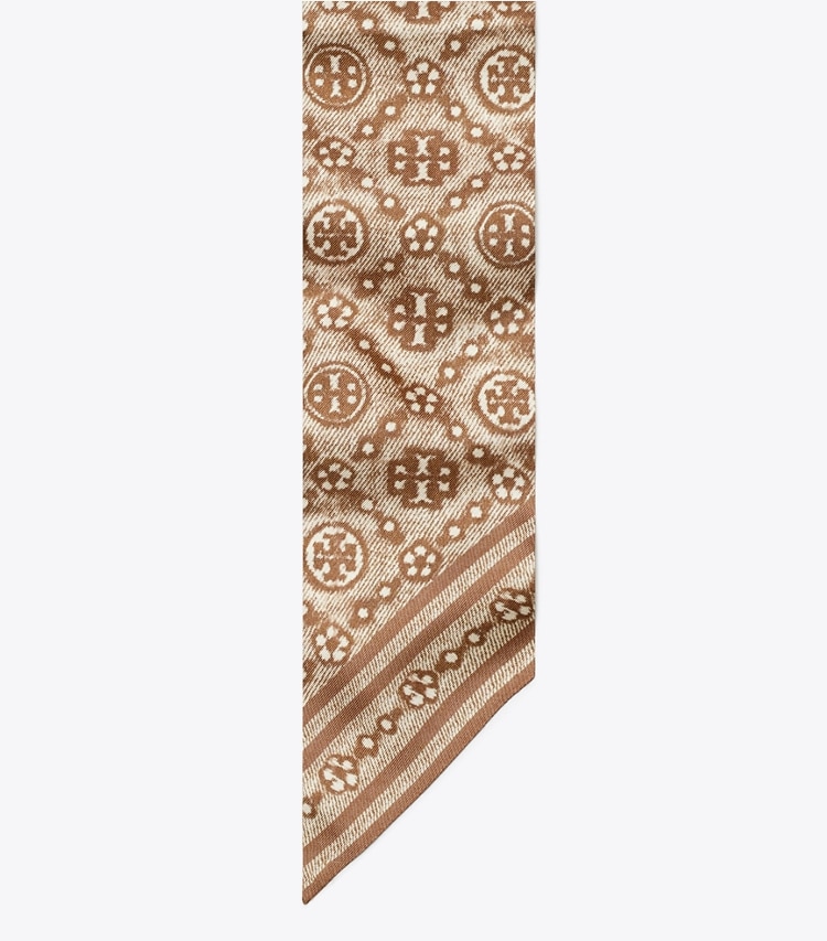 Tory Burch designer スカーフ・マフラー Tモノグラム シルク リボンタイ in Chocolate ディテール