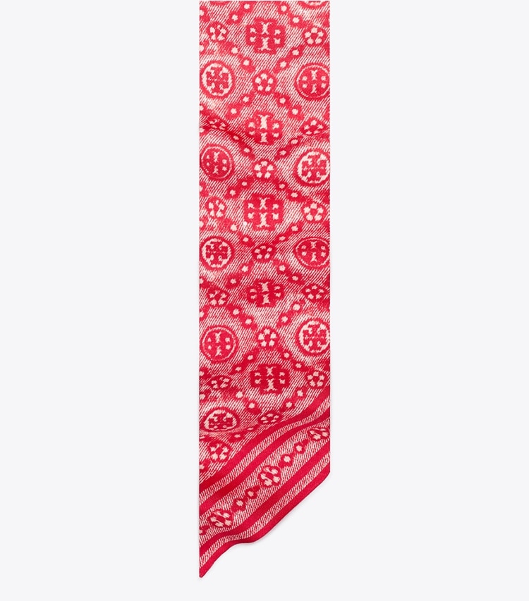 Tory Burch designer scarves T Monogram Silk Ribbon Tie in Red detail