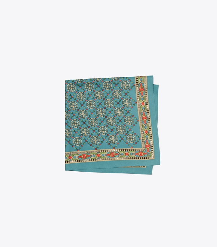 Tory Burch designer scarves T Monogram Silk Square Scarf in Blue folded