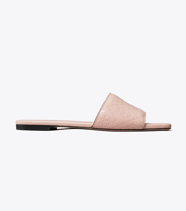 Tory Burch designer sandals T Monogram Slide in LIGHT PINK side