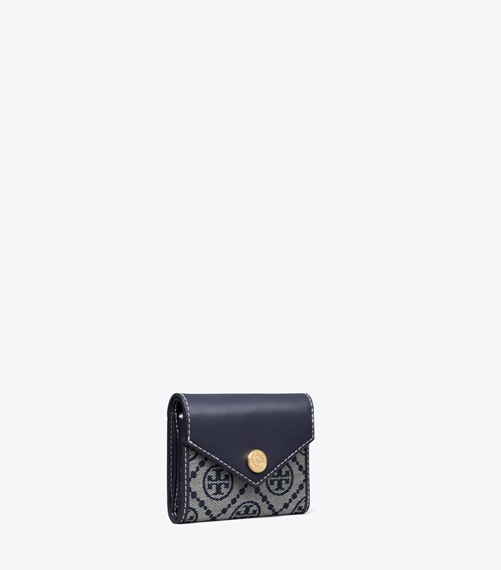 Tory Burch designer 財布 Tモノグラム エンベロープ スモールウォレット in Tory Navy angle