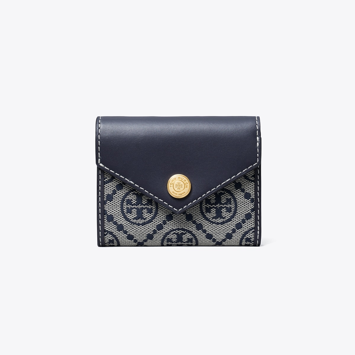 長財布 Tory Burch Leather And T Monogram Fabric Wallet T Monogram Embossed Zip Slim Wallet: Women's Designer