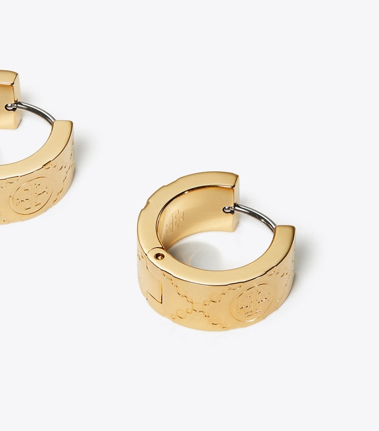 Tory Burch designer earrings T Monogram Small Hoop Earring in Tory Gold detail
