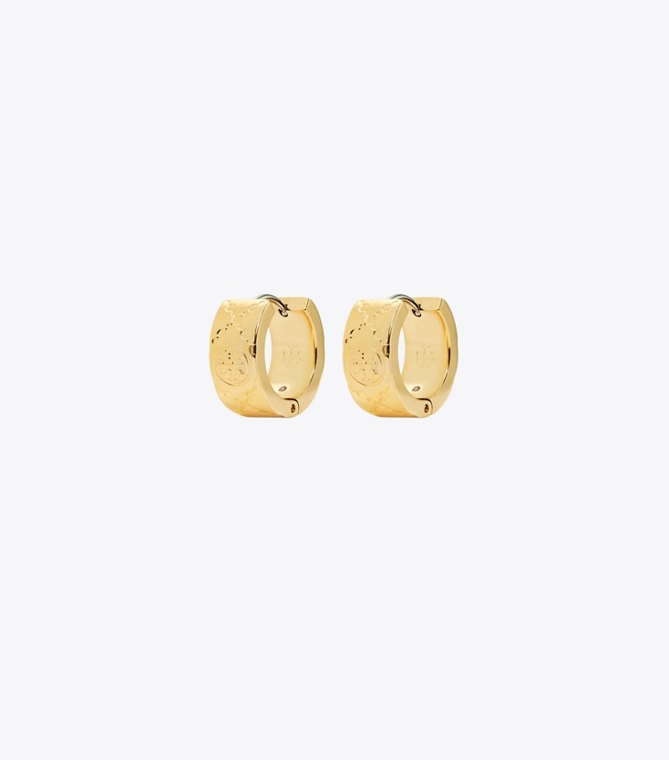 Tory Burch designer earrings T Monogram Small Hoop Earring in Tory Gold front